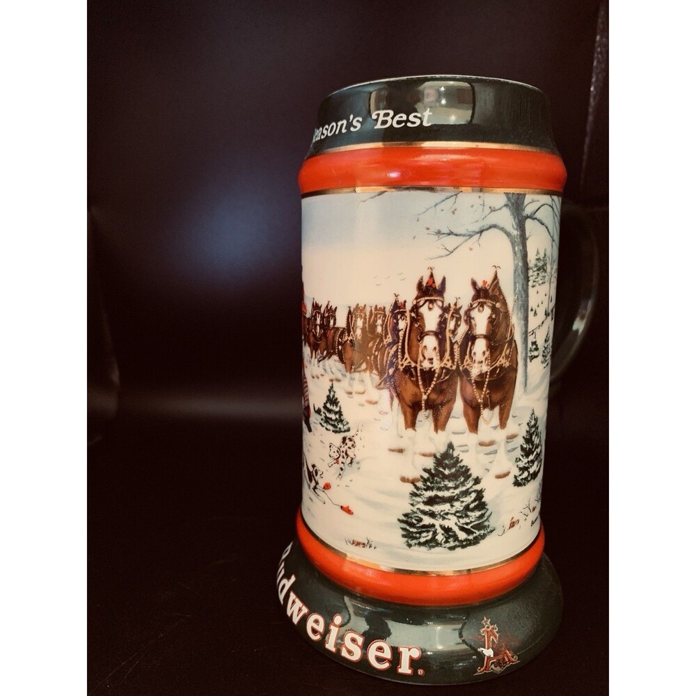 Collector's 1991 Budweiser Beer Stein Mug Seasons Best Clydesdale Holiday CS133